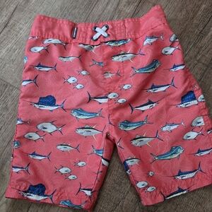 Boys Coral Fish-Print Swim Trunks